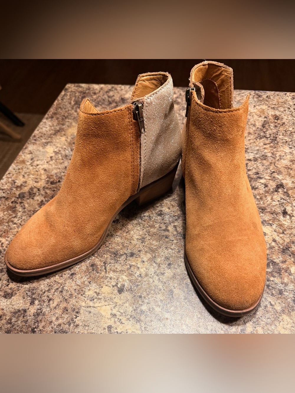 Frye and co. Women's Suede Ankle Booties in Cognac and Beige